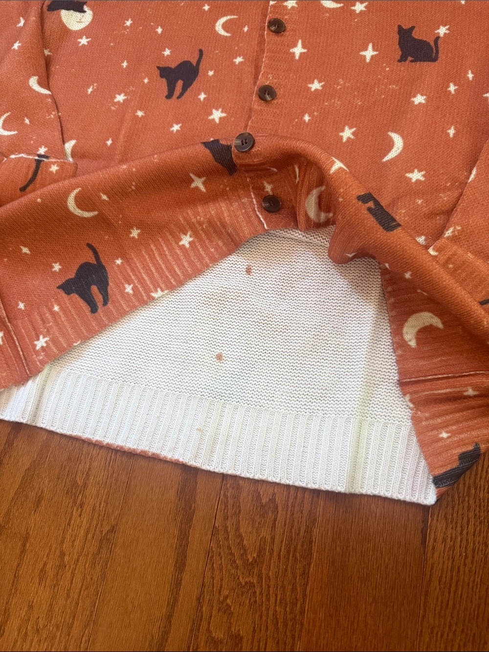Black Cat Moon & Stars Cardigan Rusty Orange Halloween Sweater - Picture 10 of 10